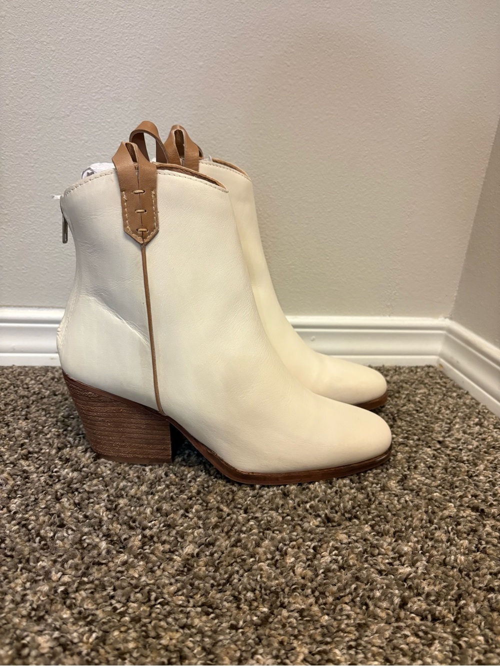 Diba True Inter Mingle Leather Ankle Boots - White/Tan - Size 8